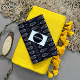 Yellow Handloom Khadi Cotton Saree With Black Print Blouse